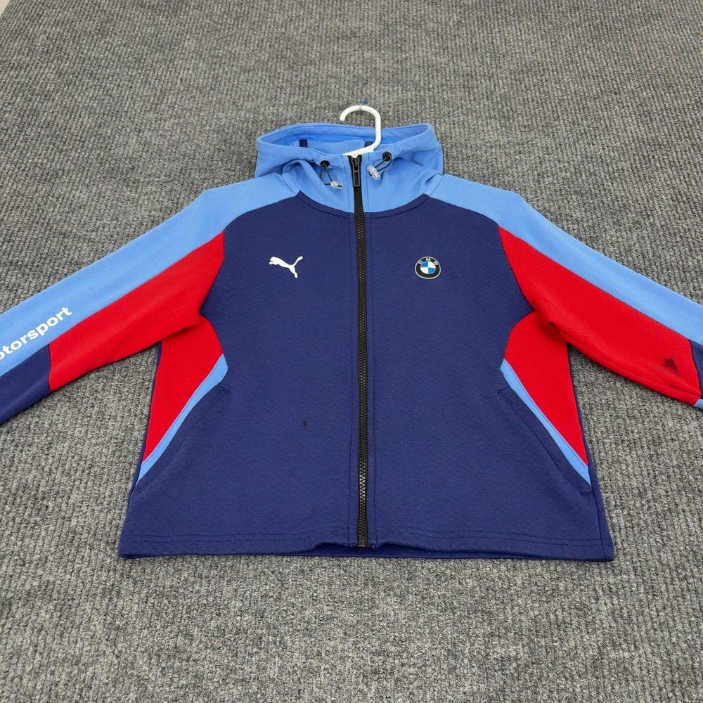 BMW Puma Jacket Mens S Blue Cotton Polyester Full Zip Hoodie Motorsport Racing
